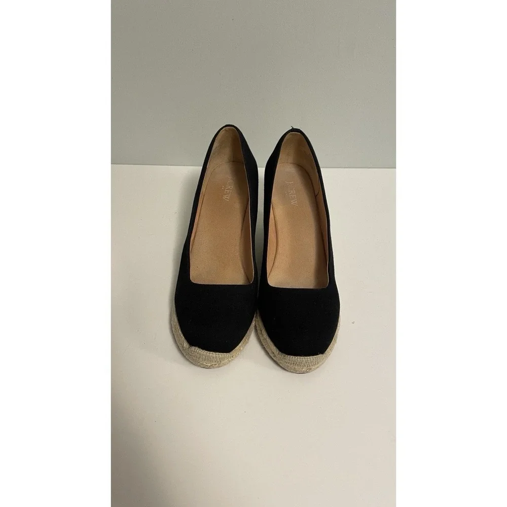 J.Crew Women's Seville Black Canvas Wedge Espadrille Shoes Size 10